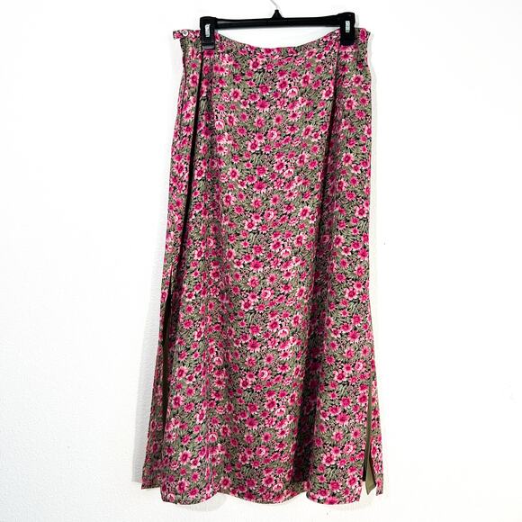 Vintage First Issue Maxi Skirt Womens 14 Y2K Dark Floral 90s Fairy Cottage Pink - Picture 2 of 8